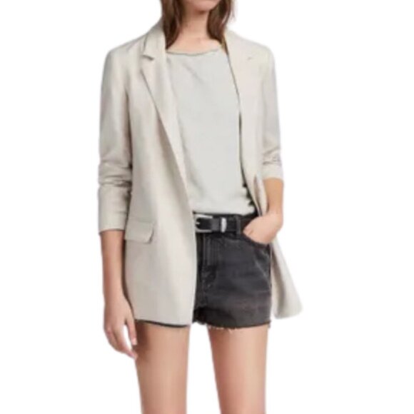 ALLSAINTS Obel Lightweight Open Front Blazer Jacket Stone Oyster White US 4 - Picture 1 of 7